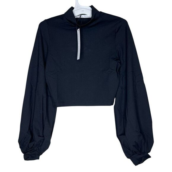 NEW Susana Monaco Mock Gathered Sleeve Top in Black Small - Picture 1 of 9